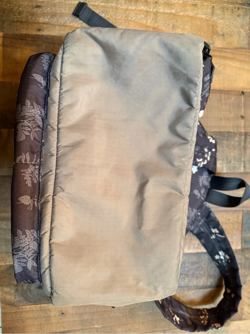 Lesportsac Black Floral Backpack with Cream Accents